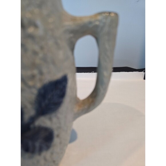 Antique Utica Pottery Stoneware Pitcher Blue Raised Rose Pattern 1800s - As Is - Picture 8 of 11